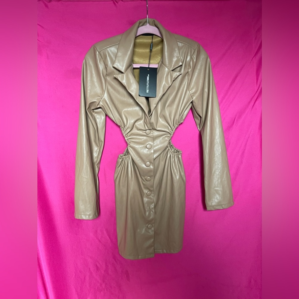 PRETTYLITTLETHING Leather Blazer Dress with Side Cutouts